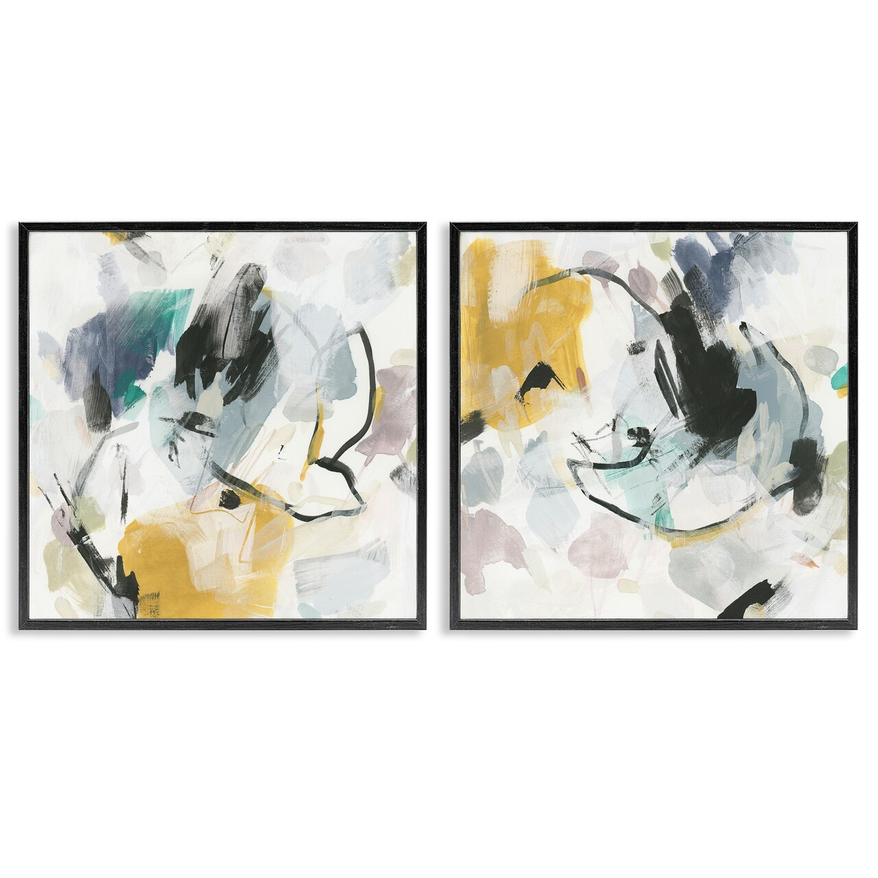 Stupell Industries Black & Yellow Abstract Splash 2 pc Framed Giclee Wall Art Set Design by June Erica Vess